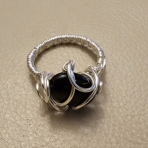 Sophisticated Silver and Black Sandstone Ring